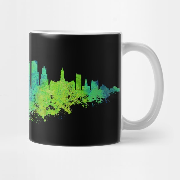 Philadelphia City Skyline - Watercolor Green, blue by SPJE Illustration Photography